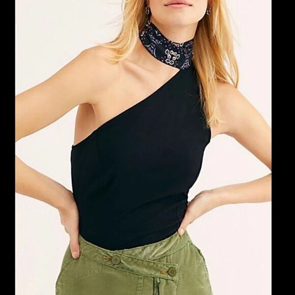 Free People Caroline Black Mock Neck One-Shoulder Top - Picture 7 of 12
